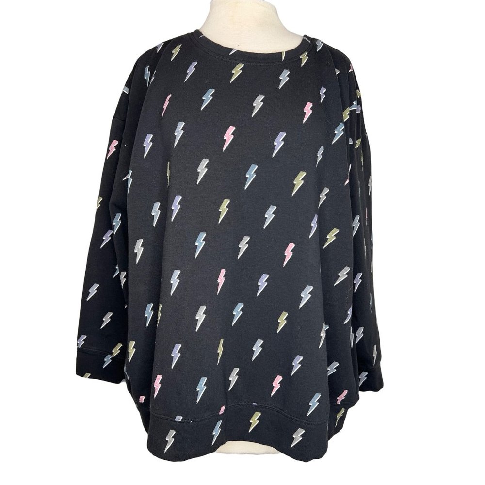 Torrid fleece women’s size 1-(14–16) black with gray pink gold lightning bolts d